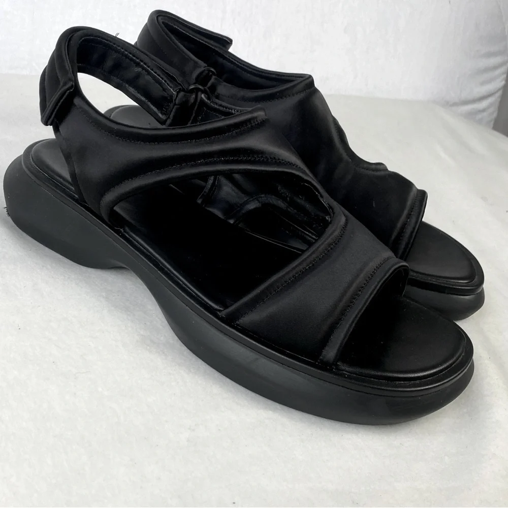 Vince Fresca Satin Strappy‎ Sandals 8.5 Black Sporty Chunky